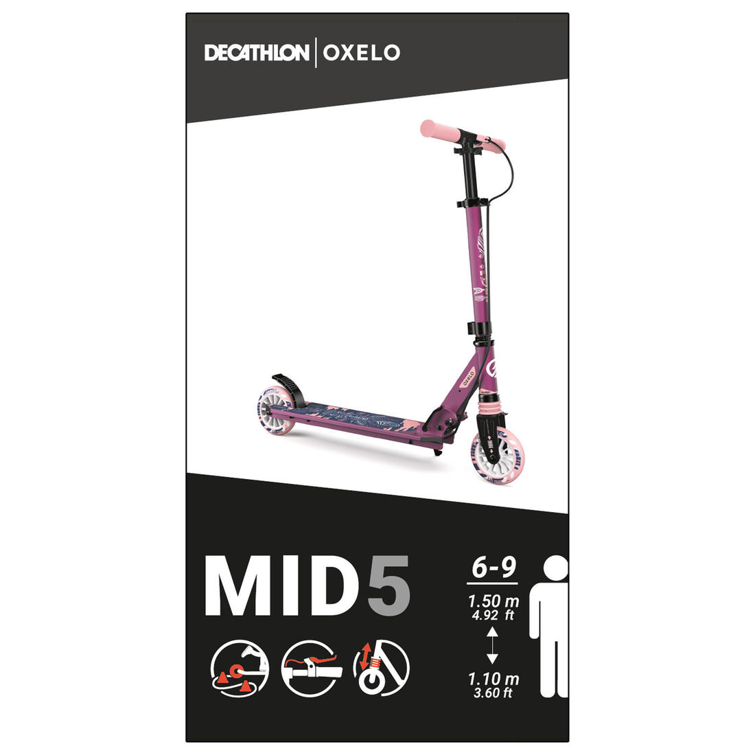 OXELO(オクセロ) キックスケーター MID5 ハンドルバーブレーキ/サスペンション付 キッズ (6~9歳用)