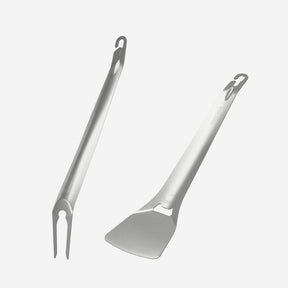 Set of 2 stainless-steel utensils, spatula and fork, for camping