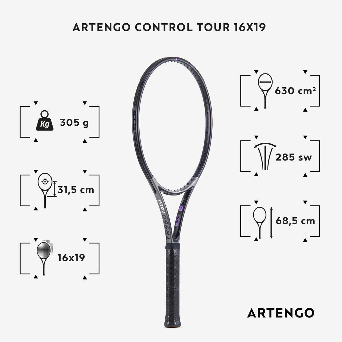 ARTENGO (アルテンゴ) テニスラケット ストリングなし TR960 Control Tour 16 x 19